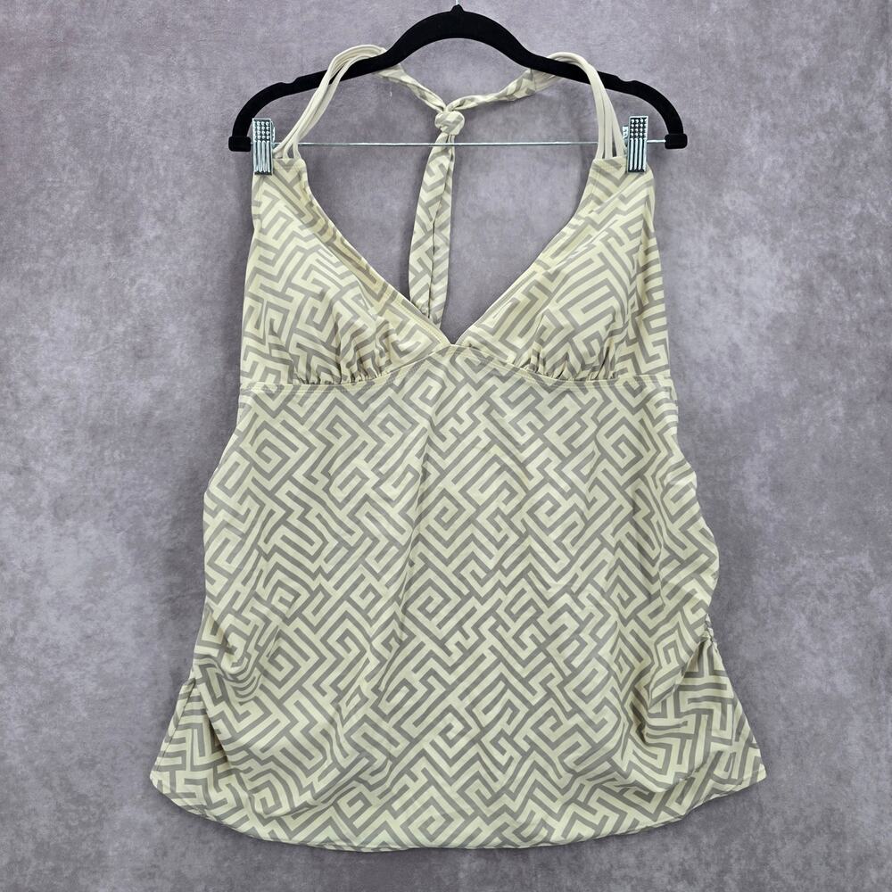 Liz Lange Maternity Cream Greek Key Halter Padded Tankini XL Extra Large